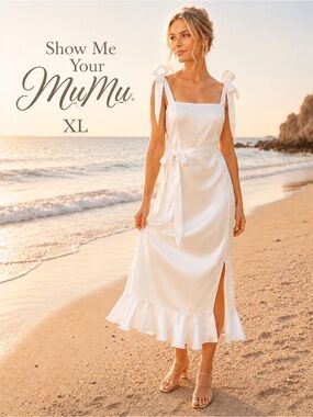 NWT Show Me Your MuMu Garden Midi Dress XL Satin Tie Strap Slit